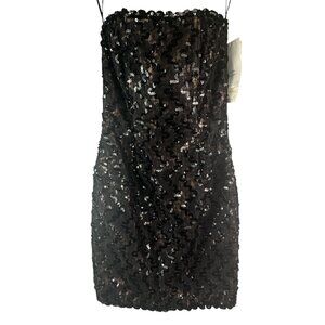 Jessica McClintock Vtg Black Sequin Mini Bodycon Party Cocktail Dress Size 8 NWT